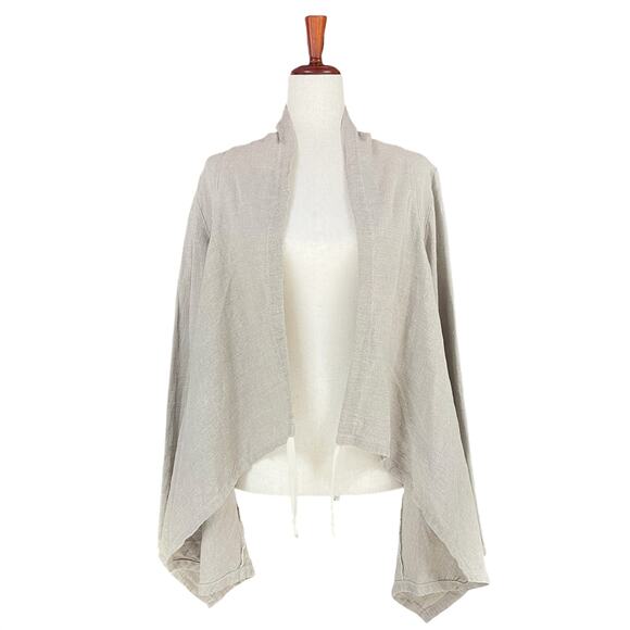 BRYN WALKER Kai Linen Long-Sleeve Tie-Front Waterfall Jacket S Beige Lagenlook - Picture 2 of 11